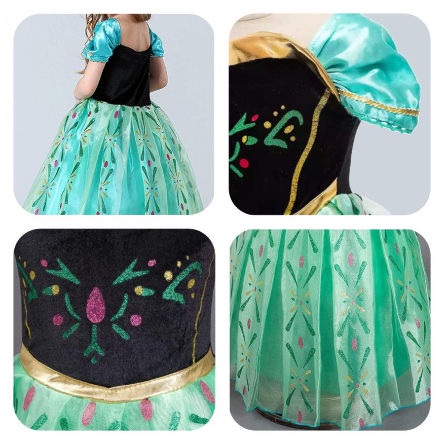 アナ ドレス 子供 コスプレ 衣装 豪華8点 セット ( 手袋 ティアラ ステッキ ネックレス イヤリング ブレスレット 指輪 ) 100 110 120 130 140 - 画像 (4)