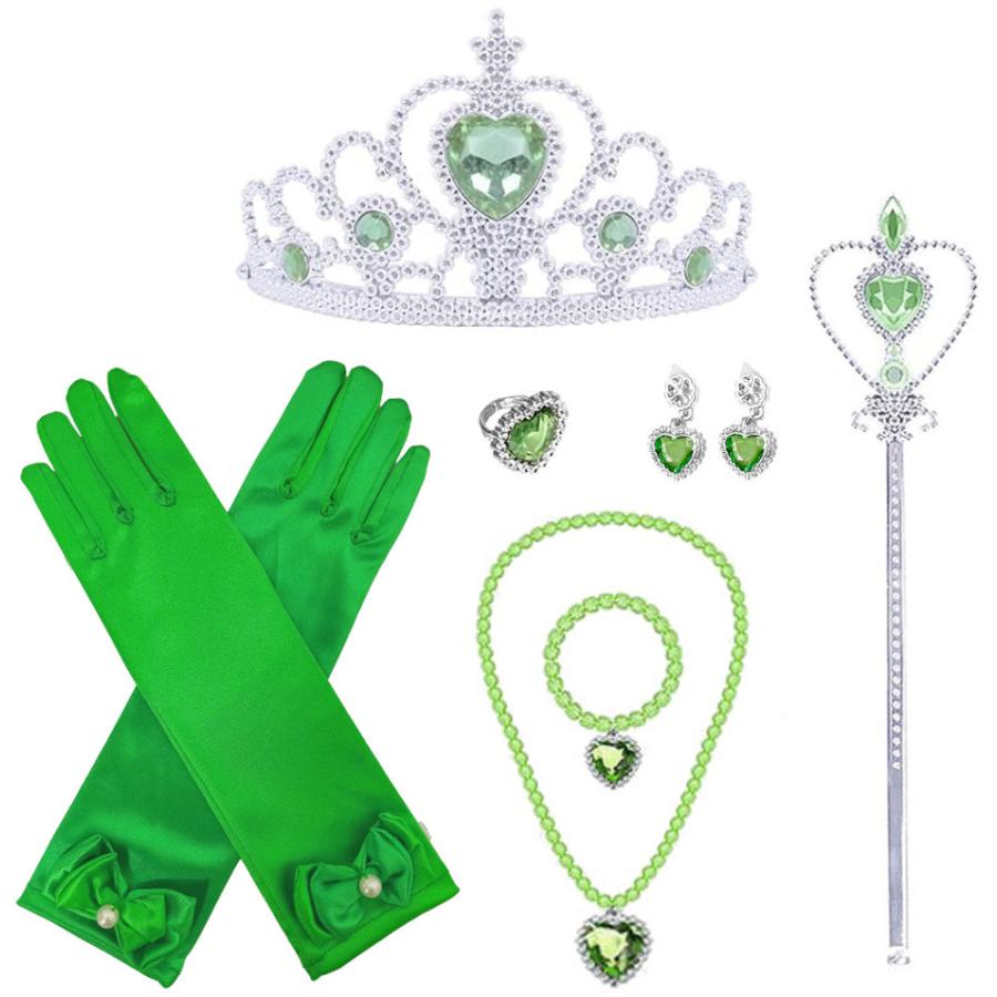 アナ ドレス 子供 コスプレ 衣装 豪華8点 セット ( 手袋 ティアラ ステッキ ネックレス イヤリング ブレスレット 指輪 ) 100 110 120 130 140 - 画像 (5)