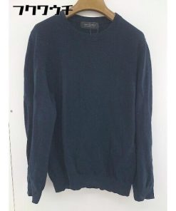 ◇ nano universe ナノユニバース 丸首 コットン ニット 長袖 セーター サイズM ネイビー メンズ