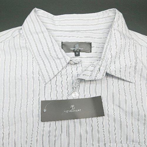 ◇ ◎ ●未使用● MONO-MART ボタン 胸ポケット ストライプ柄 薄手 シンプル 長袖 シャツ サイズM ブルー系 メンズ E - 画像 (2)