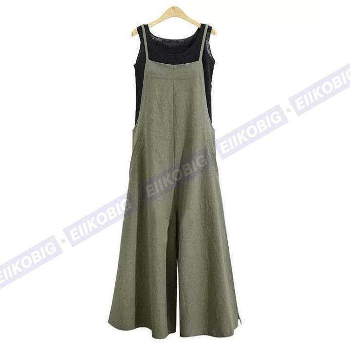 サロペット レディース 九分丈 ワイトパンツ オーバーオール 綿麻 涼しい ロング おしゃれ 無地 大きいサイズ オシャレ 着痩せ 可愛い - 画像 (3)