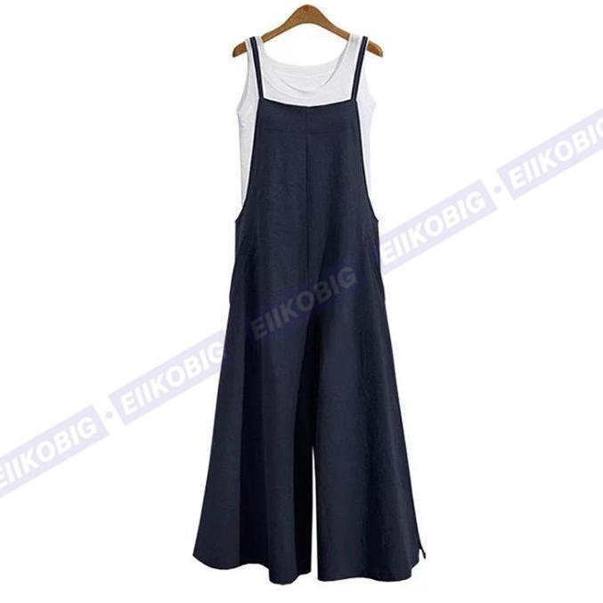 サロペット レディース 九分丈 ワイトパンツ オーバーオール 綿麻 涼しい ロング おしゃれ 無地 大きいサイズ オシャレ 着痩せ 可愛い - 画像 (4)