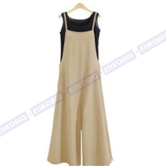 サロペット レディース 九分丈 ワイトパンツ オーバーオール 綿麻 涼しい ロング おしゃれ 無地 大きいサイズ オシャレ 着痩せ 可愛い - 画像 (8)