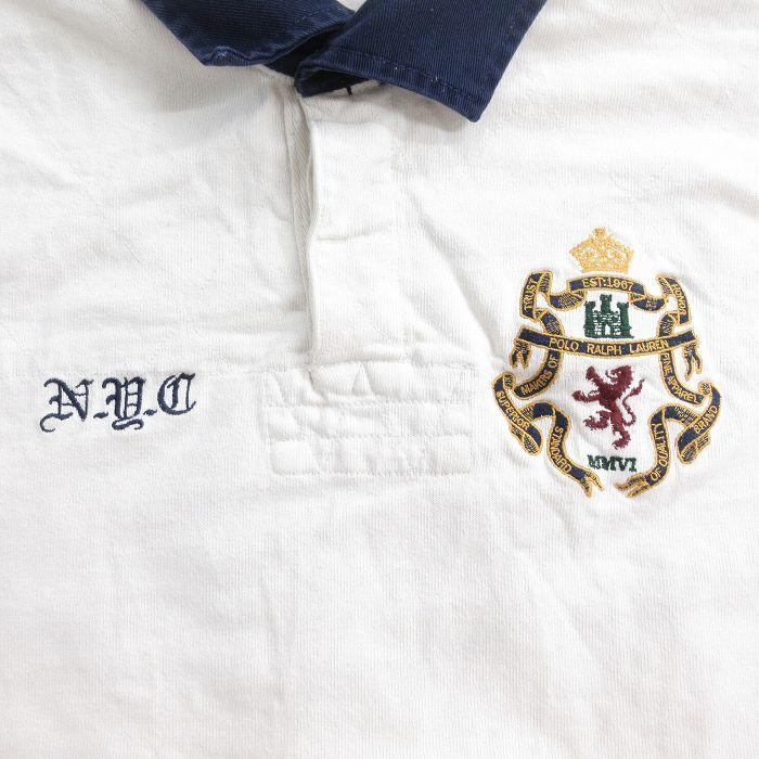 POLO RALPH LAUREN M/古着 ラルフローレン 長袖 ブランド ラガー シャツ メンズ 90s ワンポイントロゴ 6 ヒジ当て コットン 白他 ホワイト 25aug26 中古 トッ - 画像 (2)