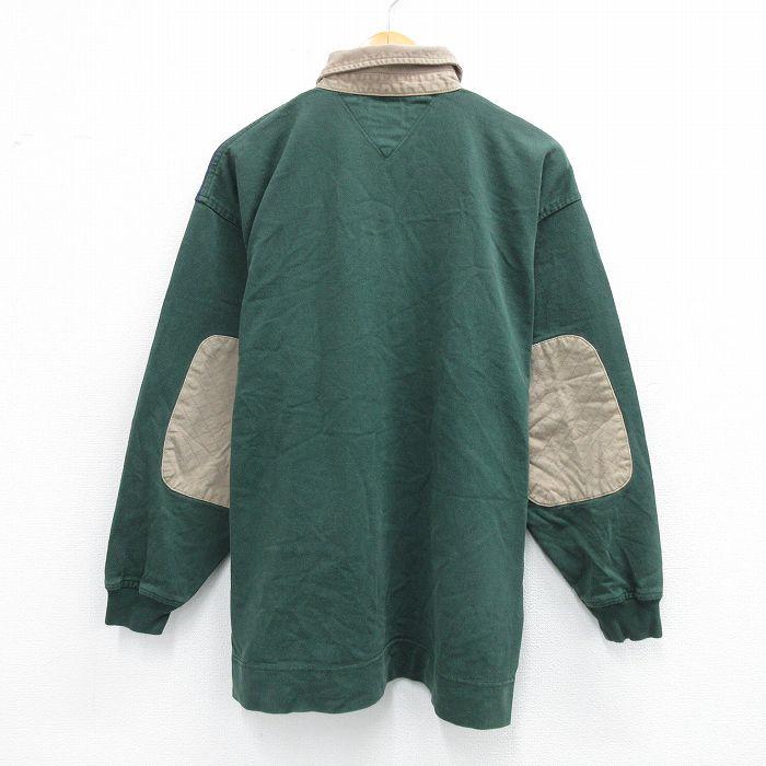 TOMMY HILFIGER L/古着 トミーヒルフィガー 長袖 ブランド ラガー シャツ メンズ 90s ヒジ当て マルチカラー 緑他 グリーン spe 25sep03 中古 トップス - 画像 (2)