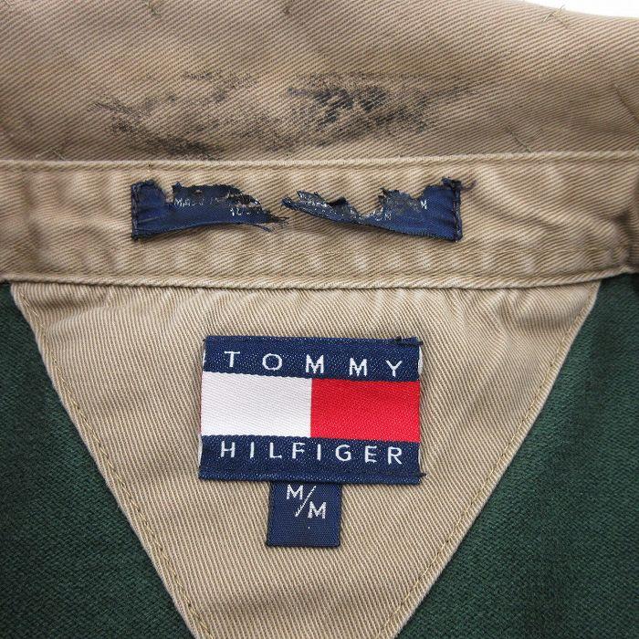 TOMMY HILFIGER L/古着 トミーヒルフィガー 長袖 ブランド ラガー シャツ メンズ 90s ヒジ当て マルチカラー 緑他 グリーン spe 25sep03 中古 トップス - 画像 (4)