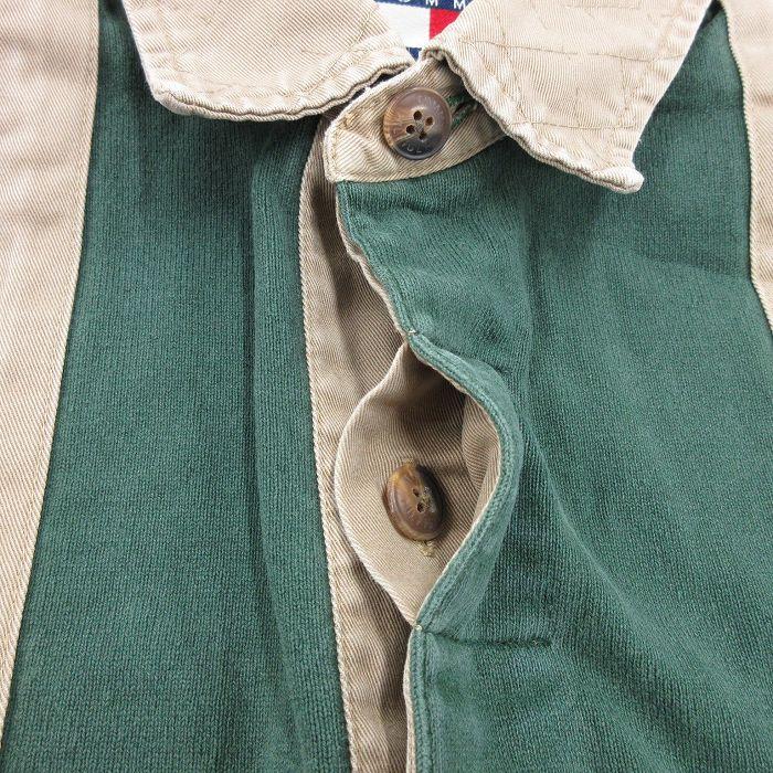 TOMMY HILFIGER L/古着 トミーヒルフィガー 長袖 ブランド ラガー シャツ メンズ 90s ヒジ当て マルチカラー 緑他 グリーン spe 25sep03 中古 トップス - 画像 (5)