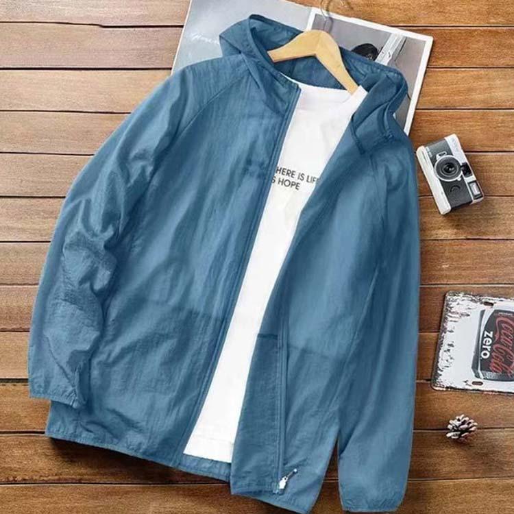 2枚セット UVカット パーカー メンズ 接触冷感 ウインドブレーカー 長袖 サマージャケット ブルゾン アウター ジャケット ジャンパー 薄手 紫外 - 画像 (4)