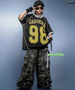 柄 HIPHOP 練習着 ダンス衣装 キッズ 小学生 女の子 男の子 ダンス 衣装 ヒップホップ バスケウェア グレー ズボン かっこいい 黒 Tシャツ 子供