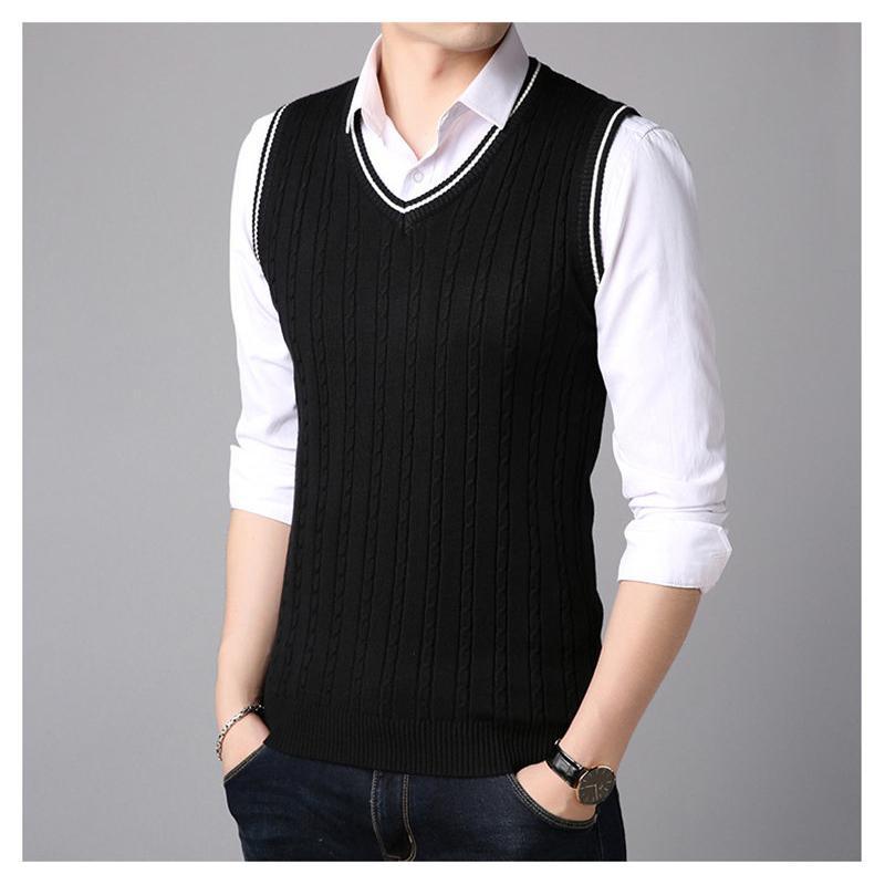 ニットベスト メンズ Vネック ケーブル編み ダイヤ織柄 ノースリーブ ジレー ハイゲージニット チョッキ ビジネス ウォッシャブル フォーマル - 画像 (6)