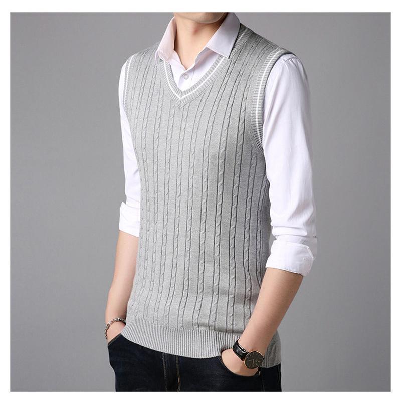ニットベスト メンズ Vネック ケーブル編み ダイヤ織柄 ノースリーブ ジレー ハイゲージニット チョッキ ビジネス ウォッシャブル フォーマル - 画像 (9)