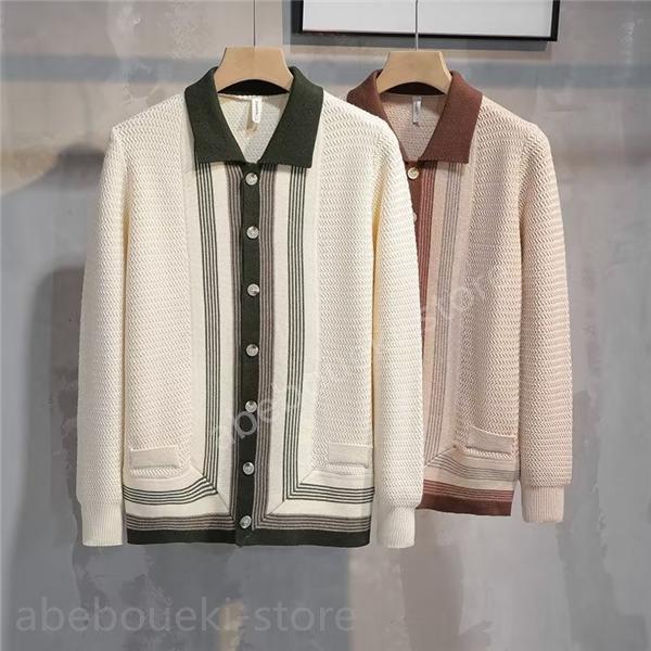 カーディガン メンズ ニットウェア セーター スタイリッシュ ストライプ柄 折り襟 羽織り アウター 秋物 カジュアル 上品 通勤 レトロ シンプル - 画像 (5)