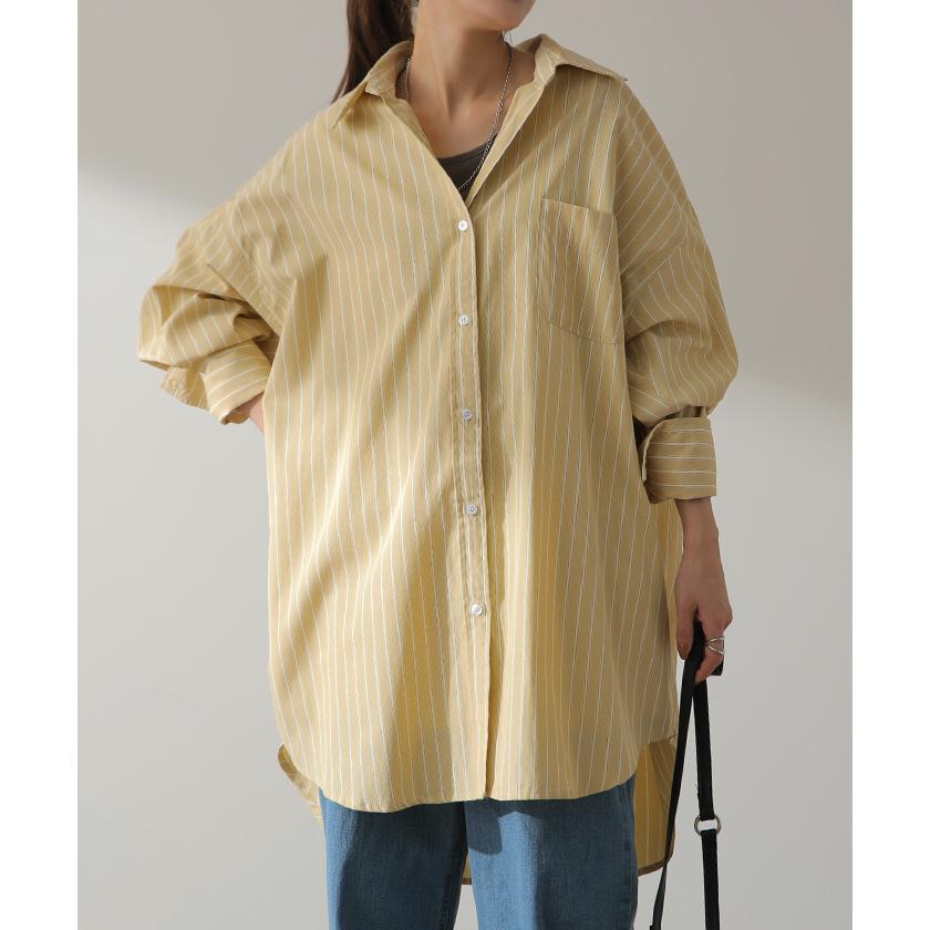 HUG.U シャツ レディース トップス ストライプ 長袖 羽織 チュニック ストライプシャツ オーバーサイズ - 画像 (2)