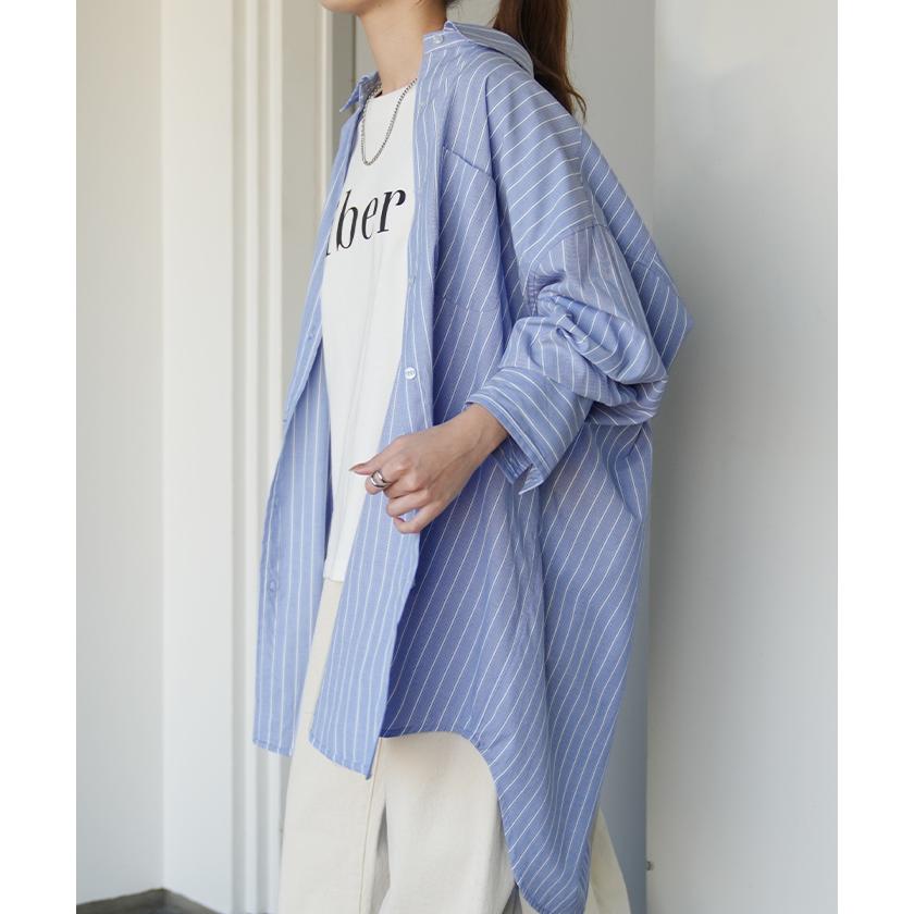 HUG.U シャツ レディース トップス ストライプ 長袖 羽織 チュニック ストライプシャツ オーバーサイズ - 画像 (4)