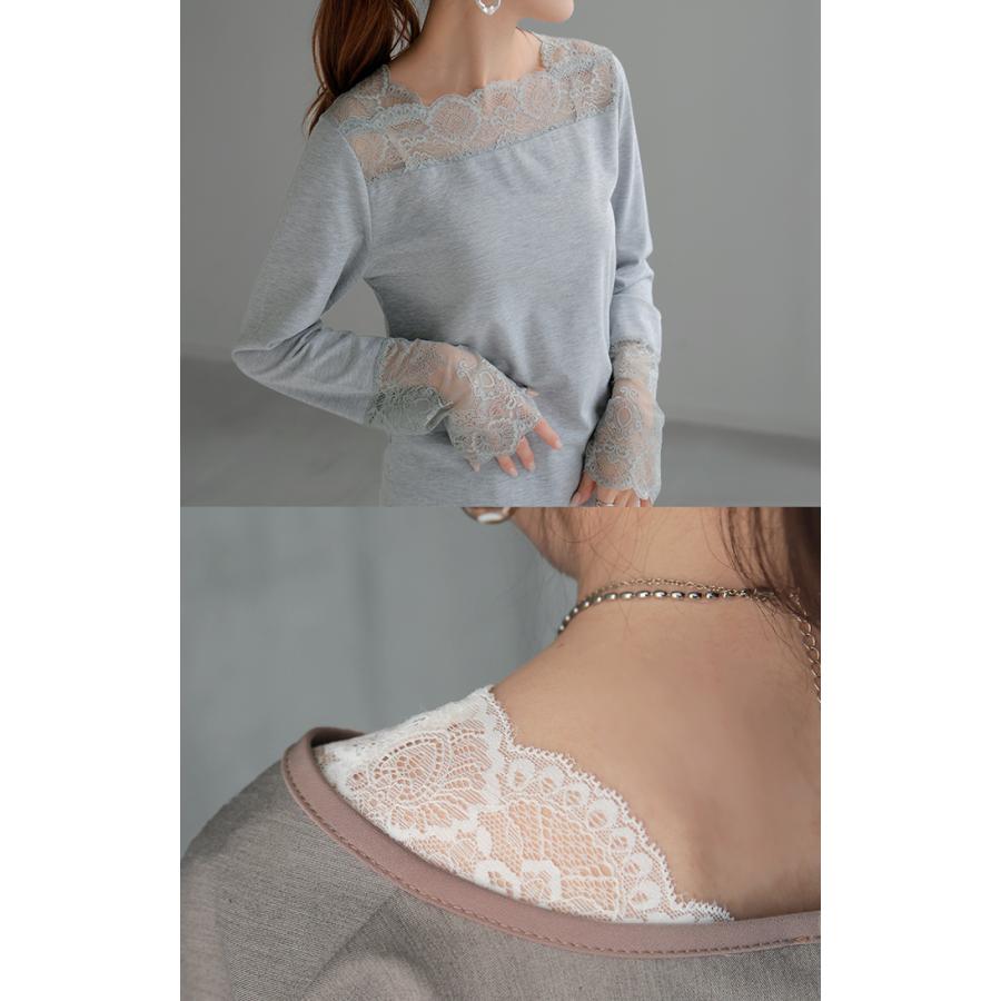 HUG.U トップス レディース インナー レース 長袖 レイヤード カットソー Vネック きれいめ - 画像 (5)