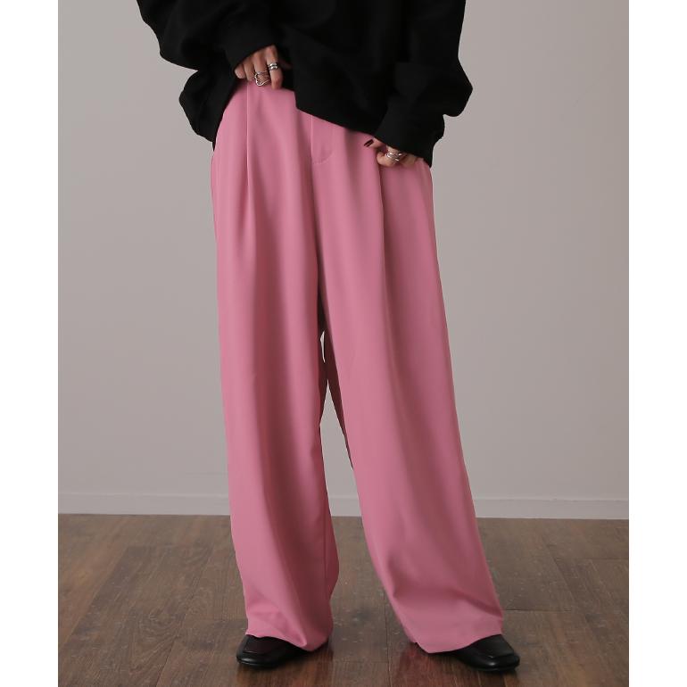 HUG.U パンツ レディース ワイドパンツ スラックス ワイド ロング カラーパンツ ゴム きれいめ ボトムス - 画像 (4)