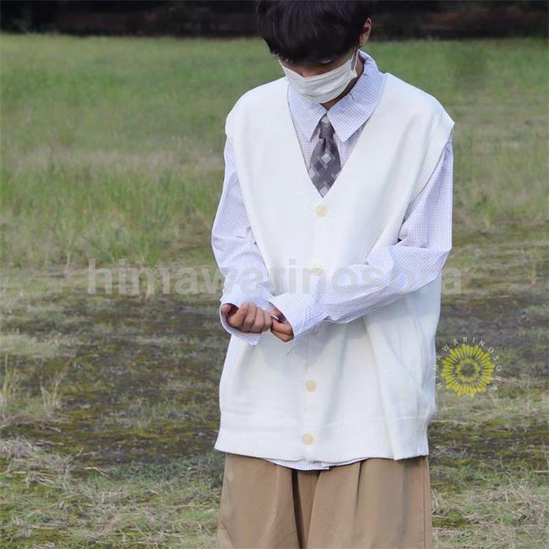 ニットベスト メンズ Vネック ボタン付き 細身 レイヤード 重ね着 カジュアル ビジネス 紳士服 秋服 チョッキ 前開き ノースリーブ 無地 通勤 通学 旅行 - 画像 (8)