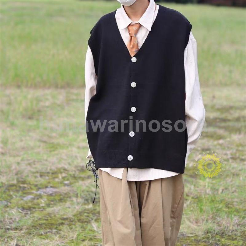 ニットベスト メンズ Vネック ボタン付き 細身 レイヤード 重ね着 カジュアル ビジネス 紳士服 秋服 チョッキ 前開き ノースリーブ 無地 通勤 通学 旅行