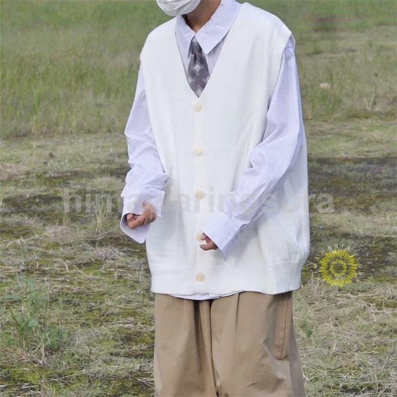 ニットベスト メンズ Vネック ボタン付き 細身 レイヤード 重ね着 カジュアル ビジネス 紳士服 秋服 チョッキ 前開き ノースリーブ 無地 通勤 通学 旅行 - 画像 (5)