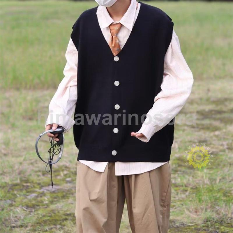 ニットベスト メンズ Vネック ボタン付き 細身 レイヤード 重ね着 カジュアル ビジネス 紳士服 秋服 チョッキ 前開き ノースリーブ 無地 通勤 通学 旅行 - 画像 (6)