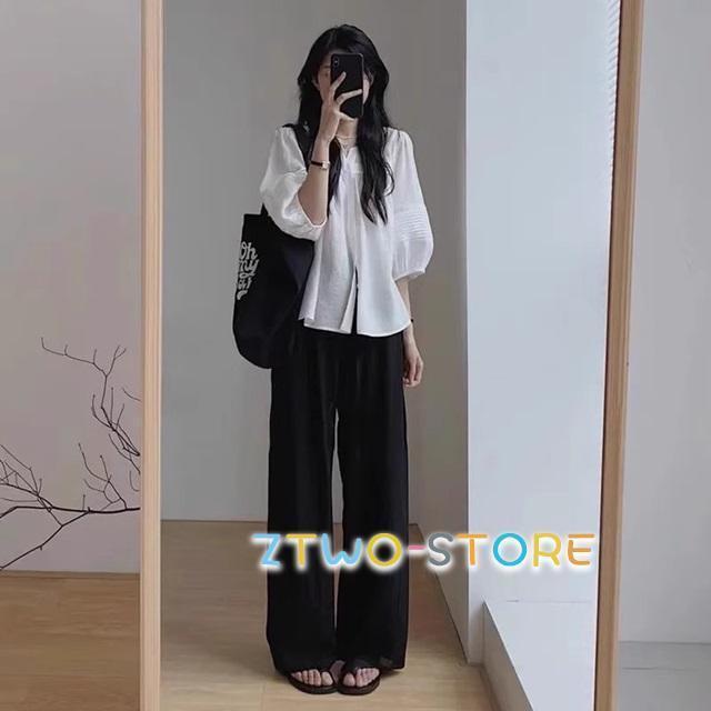 セットアップ レディース カジュアル 夏 大きいサイズ 上下セット シャツ ブラウス 五分袖 七分袖 パンツ 2点セット ゆったり