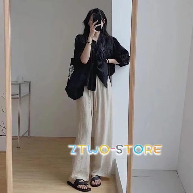 セットアップ レディース カジュアル 夏 大きいサイズ 上下セット シャツ ブラウス 五分袖 七分袖 パンツ 2点セット ゆったり - 画像 (2)