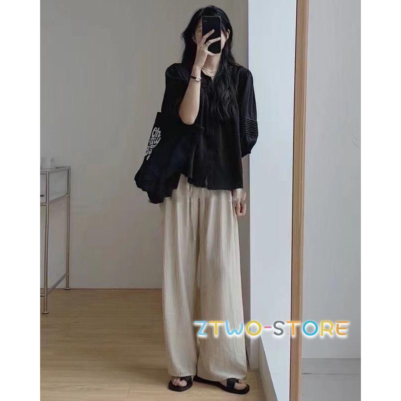 セットアップ レディース カジュアル 夏 大きいサイズ 上下セット シャツ ブラウス 五分袖 七分袖 パンツ 2点セット ゆったり - 画像 (3)