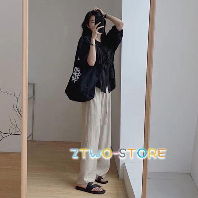 セットアップ レディース カジュアル 夏 大きいサイズ 上下セット シャツ ブラウス 五分袖 七分袖 パンツ 2点セット ゆったり - 画像 (4)