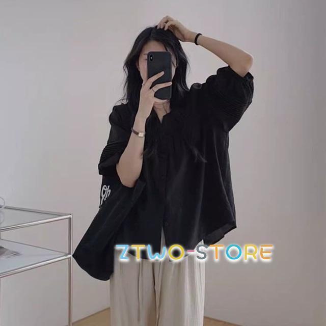 セットアップ レディース カジュアル 夏 大きいサイズ 上下セット シャツ ブラウス 五分袖 七分袖 パンツ 2点セット ゆったり - 画像 (6)