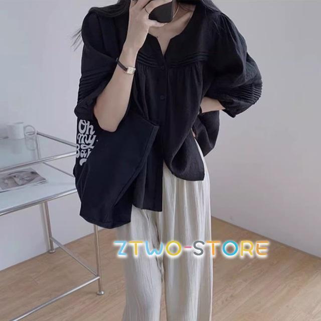 セットアップ レディース カジュアル 夏 大きいサイズ 上下セット シャツ ブラウス 五分袖 七分袖 パンツ 2点セット ゆったり - 画像 (7)