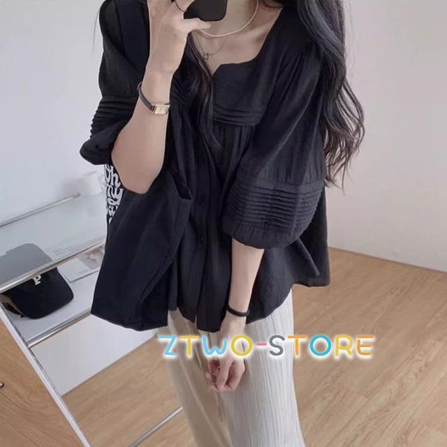 セットアップ レディース カジュアル 夏 大きいサイズ 上下セット シャツ ブラウス 五分袖 七分袖 パンツ 2点セット ゆったり - 画像 (8)