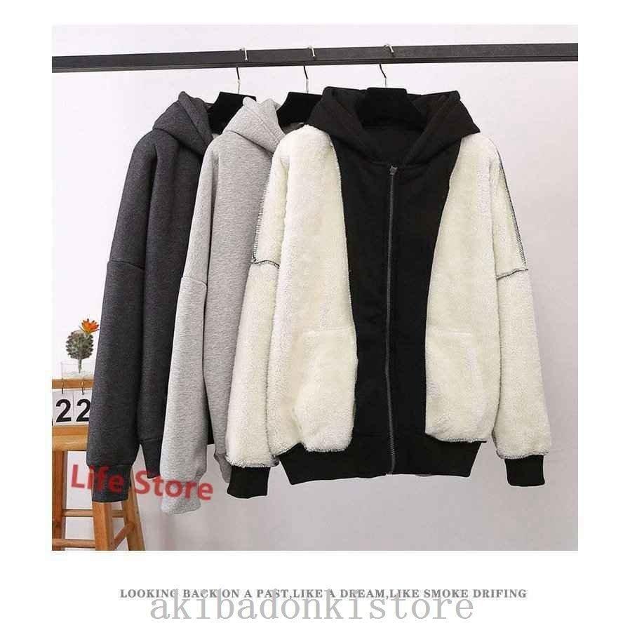 コート長袖短いコート秋ブラウストップスレディースショート前開き裏ボア裏起毛フード付きカジュアルシンプルポケット付き無地 - 画像 (6)