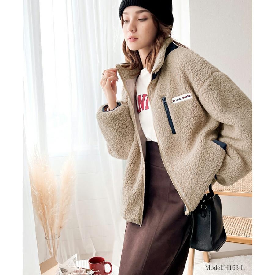 classicalelf 《java ジャバコラボ》アウター トップス レディース レトロ スポーツ ワッペン付き 配色 ボア ブルゾン 男女兼用 ユニセックス 長袖 - 画像 (3)