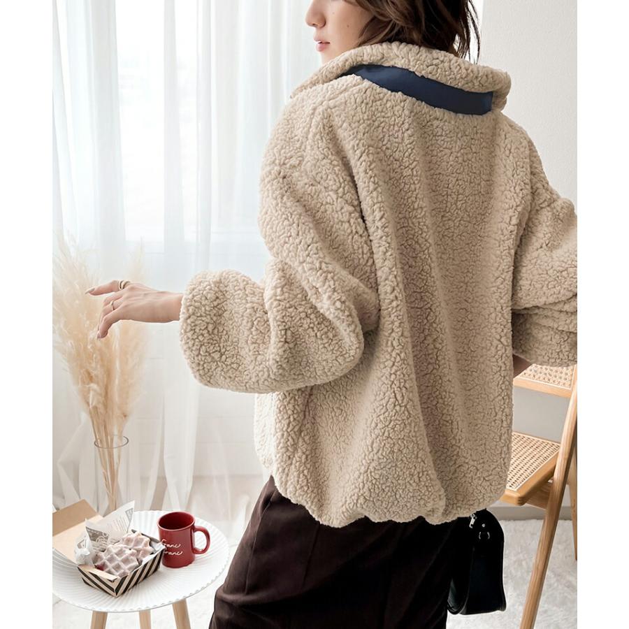 classicalelf 《java ジャバコラボ》アウター トップス レディース レトロ スポーツ ワッペン付き 配色 ボア ブルゾン 男女兼用 ユニセックス 長袖 - 画像 (5)