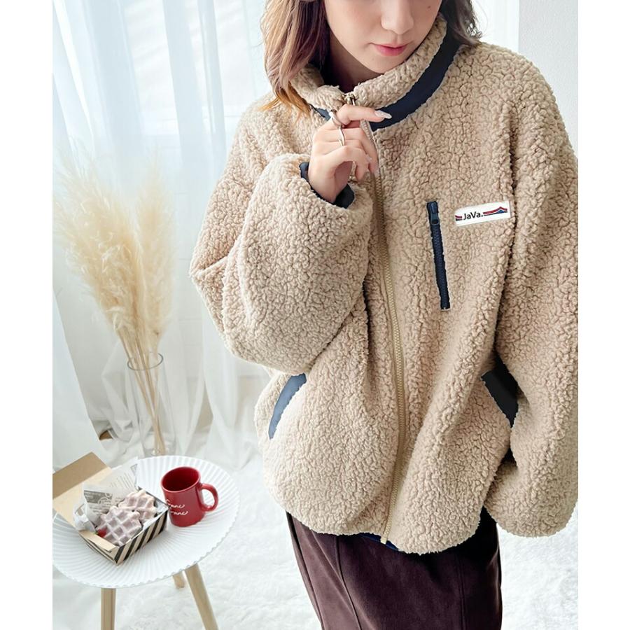 classicalelf 《java ジャバコラボ》アウター トップス レディース レトロ スポーツ ワッペン付き 配色 ボア ブルゾン 男女兼用 ユニセックス 長袖 - 画像 (6)