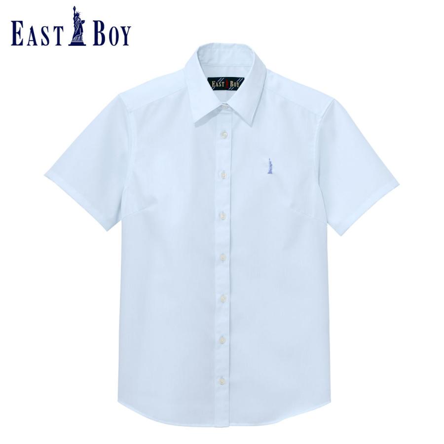 EASTBOY イーストボーイ シャツ ブラウス 女子 半袖 サックス ピンク 刺繍 スクールシャツ カッター yシャツ 制服 学生 eastboy 205101