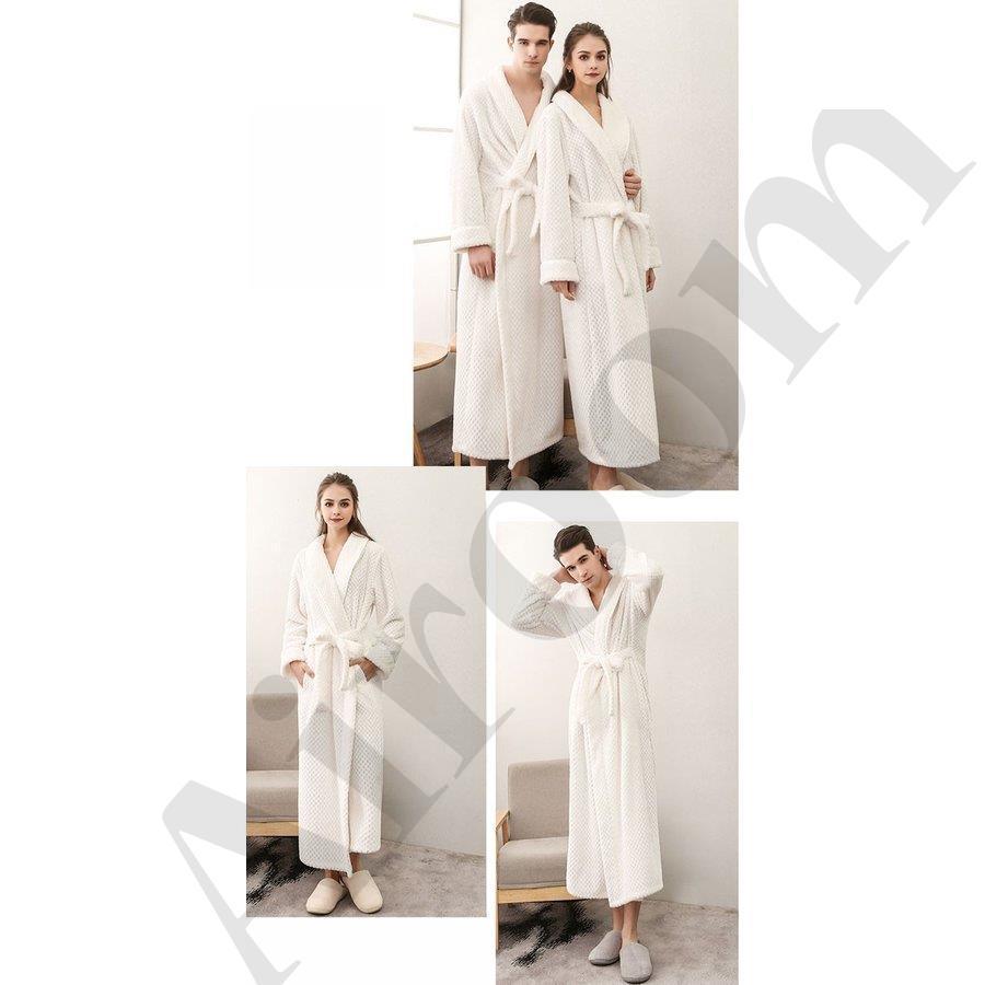 カップル バスローブ レディース メンズ ルームウェア パジャマ もこもこ フランネル ナイトガウン 湯着 男女兼用 厚手 防寒 暖かい 部屋着 - 画像 (5)