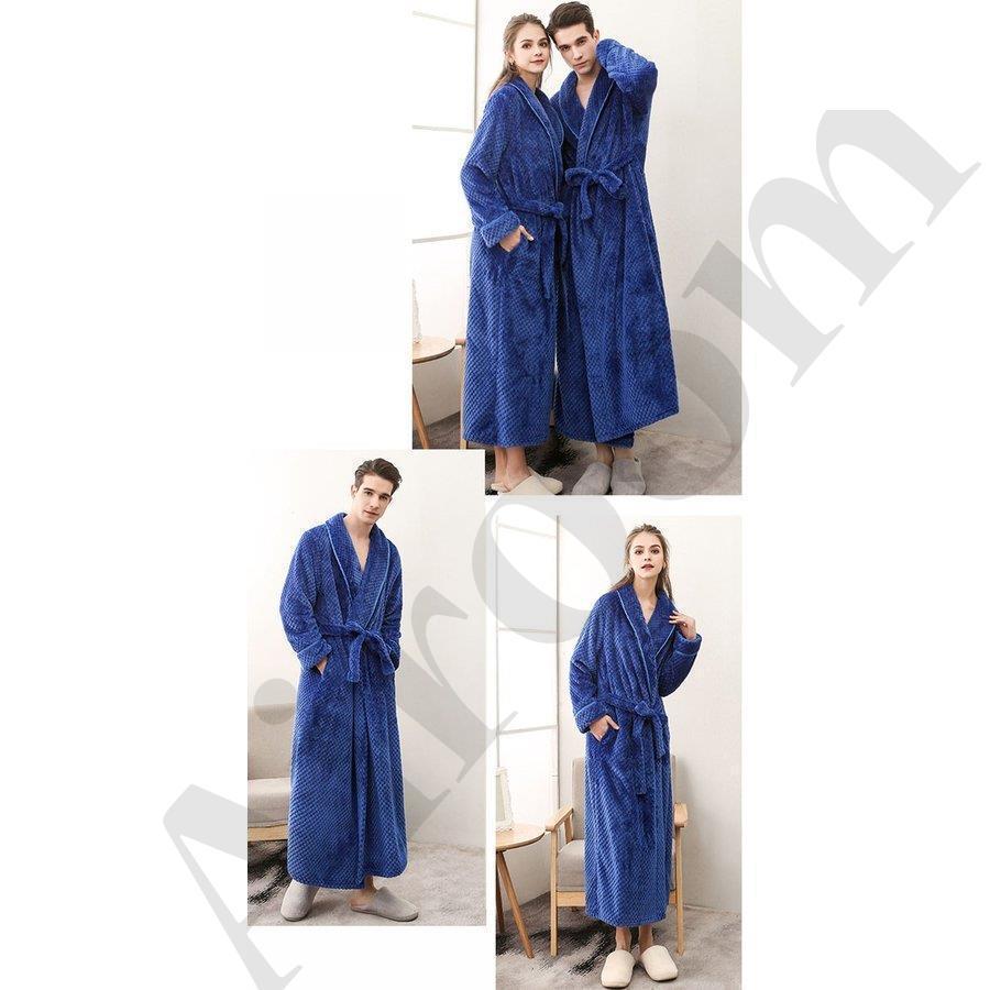 カップル バスローブ レディース メンズ ルームウェア パジャマ もこもこ フランネル ナイトガウン 湯着 男女兼用 厚手 防寒 暖かい 部屋着 - 画像 (7)