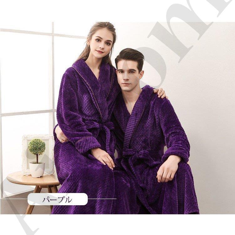カップル バスローブ レディース メンズ ルームウェア パジャマ もこもこ フランネル ナイトガウン 湯着 男女兼用 厚手 防寒 暖かい 部屋着 - 画像 (8)
