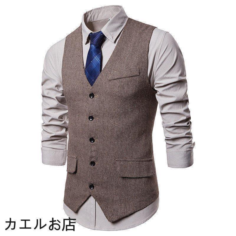 ジレ メンズ ジレメンズ スーツ テーラード フォーマル ビジネス チョッキ ノースリーブ スタイリッシュ 新作 - 画像 (4)