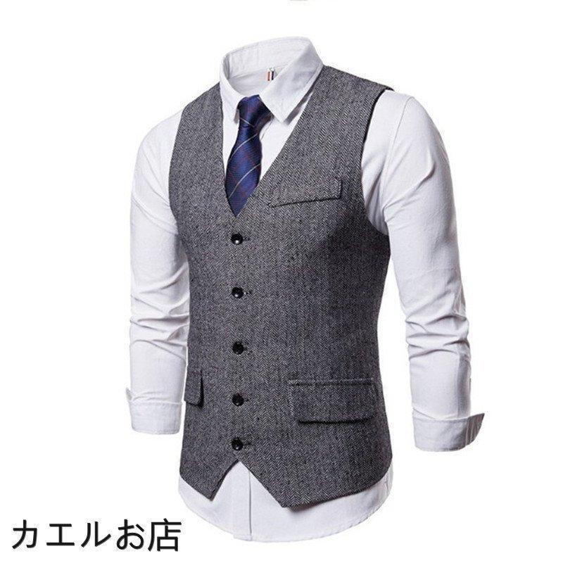 ジレ メンズ ジレメンズ スーツ テーラード フォーマル ビジネス チョッキ ノースリーブ スタイリッシュ 新作 - 画像 (6)
