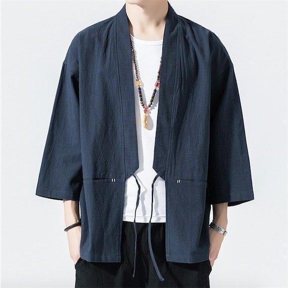 シャツ 羽織 メンズ 着物 カーディガン 9分袖 ス 男性用甚平浴衣風 ジャケット はおり カジュアブラウス 夏 父の日全店2点 - 画像 (7)