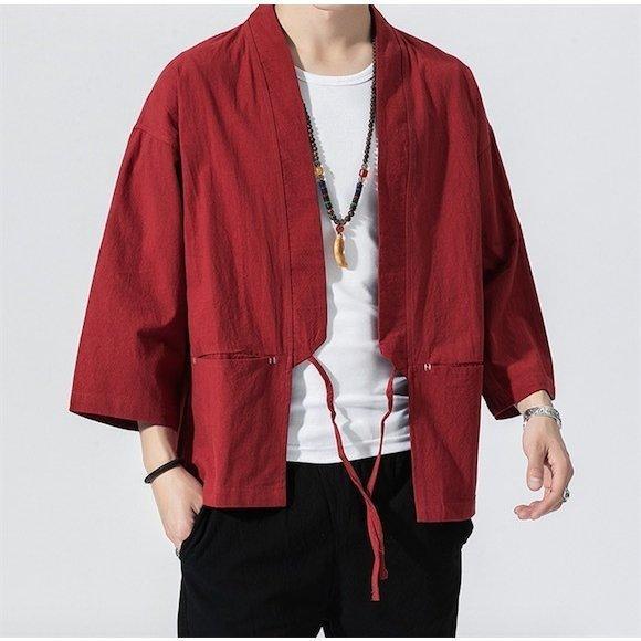 シャツ 羽織 メンズ 着物 カーディガン 9分袖 ス 男性用甚平浴衣風 ジャケット はおり カジュアブラウス 夏 父の日全店2点 - 画像 (9)