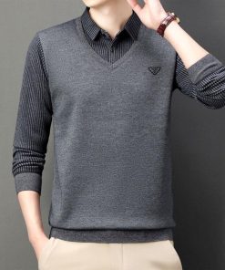 ニット メンズ 長袖 セーター 重ね着風 無地 おしゃれ シンプル 秋 秋服 秋物 秋冬 防寒 ハンサム 寒さ対策 暖かい お兄系 30代 40代 50代