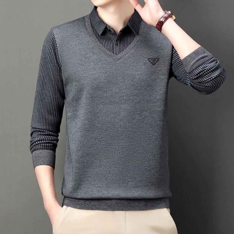 ニット メンズ 長袖 セーター 重ね着風 無地 おしゃれ シンプル 秋 秋服 秋物 秋冬 防寒 ハンサム 寒さ対策 暖かい お兄系 30代 40代 50代