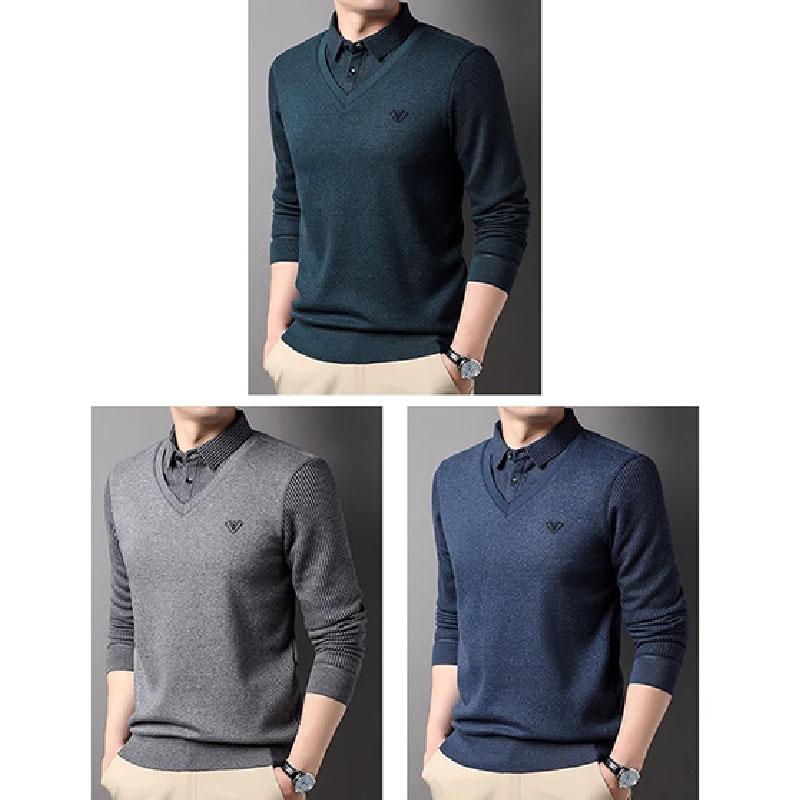 ニット メンズ 長袖 セーター 重ね着風 無地 おしゃれ シンプル 秋 秋服 秋物 秋冬 防寒 ハンサム 寒さ対策 暖かい お兄系 30代 40代 50代 - 画像 (6)