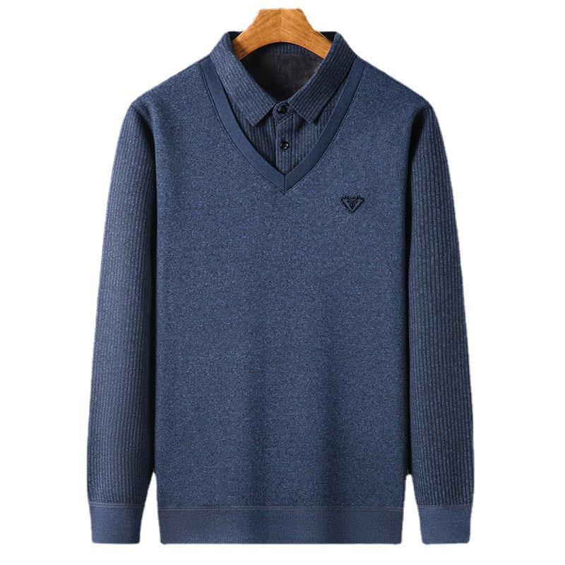 ニット メンズ 長袖 セーター 重ね着風 無地 おしゃれ シンプル 秋 秋服 秋物 秋冬 防寒 ハンサム 寒さ対策 暖かい お兄系 30代 40代 50代 - 画像 (7)