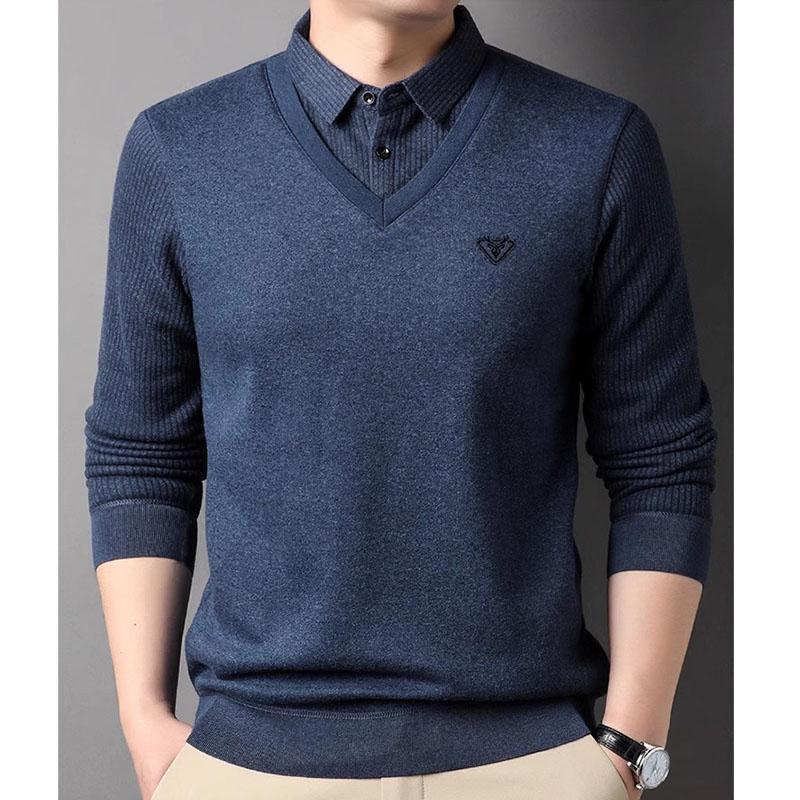 ニット メンズ 長袖 セーター 重ね着風 無地 おしゃれ シンプル 秋 秋服 秋物 秋冬 防寒 ハンサム 寒さ対策 暖かい お兄系 30代 40代 50代 - 画像 (8)