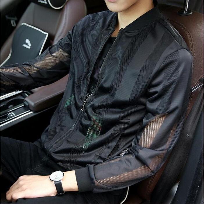 サマーカーディガン メンズ ストライプ 切り替え ライトアウター 夏 薄手 冷感 涼しい 冷房対策 長袖 メッシュ編み