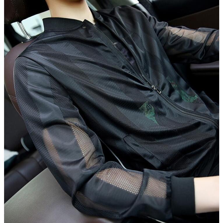 サマーカーディガン メンズ ストライプ 切り替え ライトアウター 夏 薄手 冷感 涼しい 冷房対策 長袖 メッシュ編み - 画像 (6)